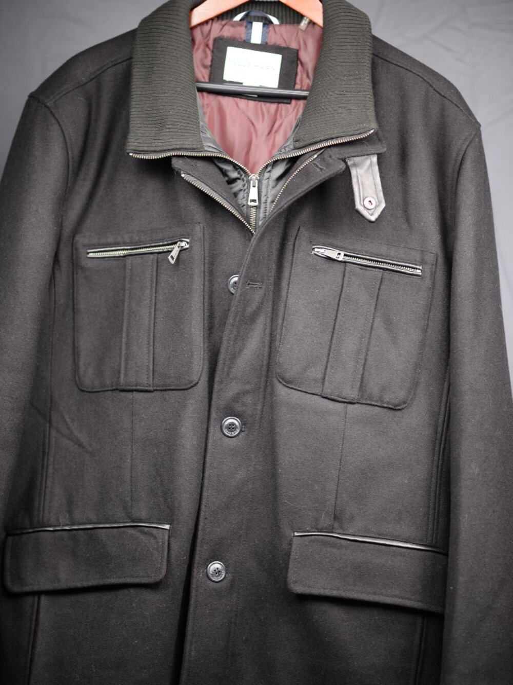 Cole Haan Signature Black Wool Blend Car Coat